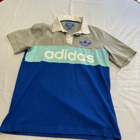 Adidas Men’s Colorblock Spell Out Polo Shirt Size Medium - Picture 4 of 6